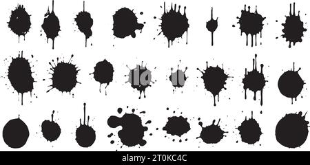 Satz von Vektorbürsten. Mega Pack Set mit verschiedenen Pinselstrichen: Schwarze Tintenspritzer, Flecken, runde Freihandzeichnungen, grungy gezeichnete Linien, Wellen, Kreis Stock Vektor