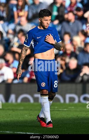 Enzo Fernández Platz 8 von Chelsea während des Premier League-Spiels Burnley gegen Chelsea in Turf Moor, Burnley, Großbritannien. Oktober 2023. (Foto: Craig Thomas/News Images) in, am 7.10.2023. (Foto: Craig Thomas/News Images/SIPA USA) Credit: SIPA USA/Alamy Live News Stockfoto