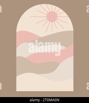Boho Boho-Logo-Kaktus in minimalem Stil. Landschaftsdesign mit Kakteen-Logo in Boho-Farbe, geometrisches abstraktes Design zur Dekoration. Stock Vektor