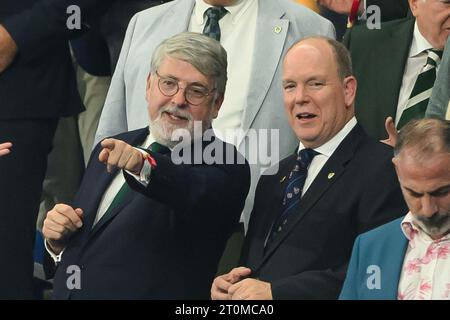 Paris, Frankreich. Oktober 2023. Paris, Frankreich. Oktober 2023. Prinz Albert von Monaco nimmt an der Rugby-Weltmeisterschaft in Frankreich Teil. In Paris, Frankreich. Foto: Laurent Zabulon/ABACAPRESS.COM Credit: Abaca Press/Alamy Live News Stockfoto