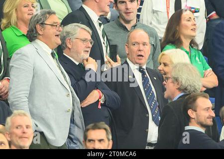 Paris, Frankreich. Oktober 2023. Paris, Frankreich. Oktober 2023. Prinz Albert von Monaco nimmt an der Rugby-Weltmeisterschaft in Frankreich Teil. In Paris, Frankreich. Foto: Laurent Zabulon/ABACAPRESS.COM Credit: Abaca Press/Alamy Live News Stockfoto