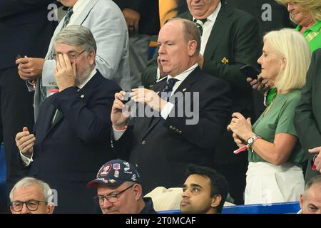 Paris, Frankreich. Oktober 2023. Paris, Frankreich. Oktober 2023. Prinz Albert von Monaco nimmt an der Rugby-Weltmeisterschaft in Frankreich Teil. In Paris, Frankreich. Foto: Laurent Zabulon/ABACAPRESS.COM Credit: Abaca Press/Alamy Live News Stockfoto