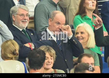 Paris, Frankreich. Oktober 2023. Paris, Frankreich. Oktober 2023. Prinz Albert von Monaco nimmt an der Rugby-Weltmeisterschaft in Frankreich Teil. In Paris, Frankreich. Foto: Laurent Zabulon/ABACAPRESS.COM Credit: Abaca Press/Alamy Live News Stockfoto