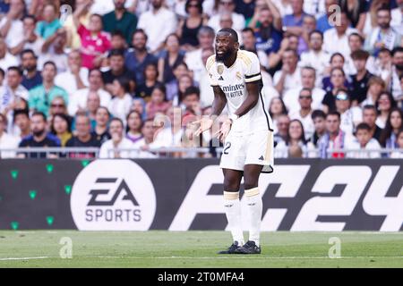 Antonio Rudiger von Real Madrid während des Fußballspiels der spanischen Meisterschaft La Liga zwischen Real Madrid und CA Osasuna am 7. Oktober 2023 im Santiago Bernabeu Stadion in Madrid, Spanien Stockfoto