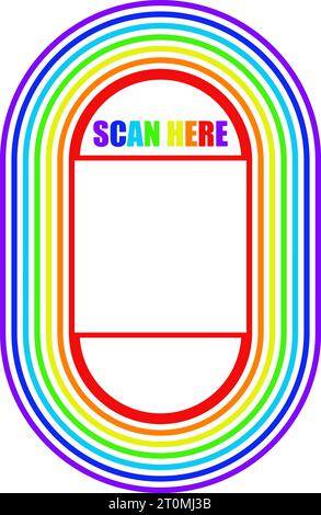 Quadratischer qr-Code-Scan am Rahmen mit grafischer Abbildung für den Stolz des Einzelhandels in Regenbogenfarben und weiß Stock Vektor