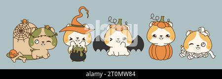Set mit Kawaii Halloween Hamster. Sammlung von niedlichen Vektor Halloween Tier Illustrationen Stock Vektor