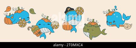 Sammlung von Vektor Halloween Walkunst Set von isolierten Halloween Marine Tier Illustration Stock Vektor