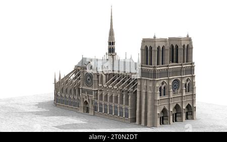 Infografik über die Kathedrale Notre Dame (12.-19. Jahrhundert, Paris, Frankreich) ein klares Beispiel für gotische Architektur jener Zeit, die größte des Christentums. [5904 x 3437]. Stockfoto