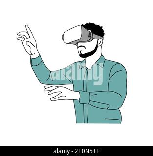 Mann mit VR-Headset-Vektor isoliert auf weiß. Stock Vektor