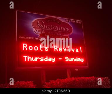 Live Oak, Usa. Oktober 2023. Das Schild ist am Eingang zum Spirit of the Suwannee Music Park zu sehen, wo das siebte jährliche Musikfestival Suwannee Roots Revival in Live Oak stattfindet. (Foto: Paul Hennessy/SOPA Images/SIPA USA) Credit: SIPA USA/Alamy Live News Stockfoto