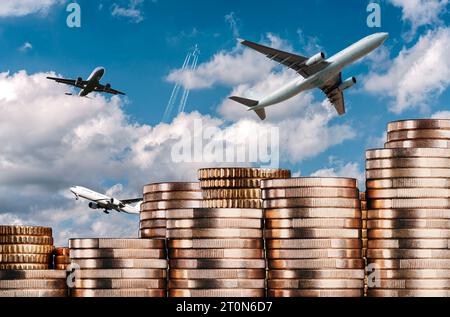 Höhere Treibstoffkosten und steigende Preise für Flugreisen Stockfoto
