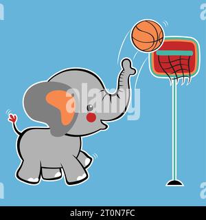 Netter Elefant, der Basketball spielt, Vektor-Karikaturillustration Stock Vektor