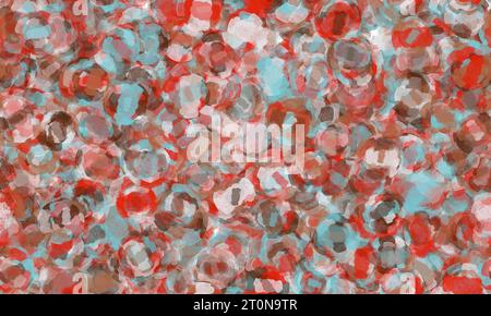 Weiße, braune, blaue und rote transparente Kreise mit Textur. Abstrakter mehrfarbiger Hintergrund. Nahtloses Muster Stockfoto