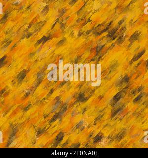 Abstrakte mehrfarbige diagonale Pinselstriche mit Reflexion. Gelbe, orange und schwarze Farben. Nahtloses Muster. Stockfoto