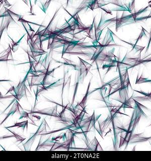 Abstrakter fraktaler Hintergrund mit violetten und blauen Pinselstrichen. Scharfe Ecken. Nachahmung von Bleistiftskizzen. Nahtloses Wiederholungsmuster. Stockfoto