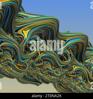 Abstraktes 3D-welliges Objekt, gelbe und blaue Farben. 3D-Abbildung, 3D-Rendering Stockfoto