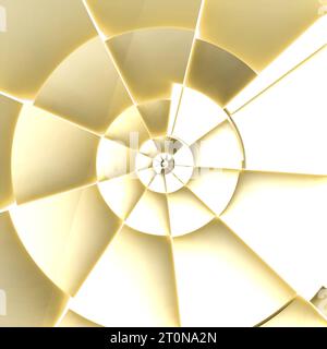 Abstrakte Wendeltreppe in goldener Farbe. 3D-Objekt, 3D-Rendering Stockfoto