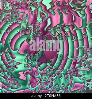 Smaragdgrün und Magenta zufälliges fraktales Muster, abstrakter 3D-Hintergrund. 3D-Rendering, 3D-Abbildung Stockfoto