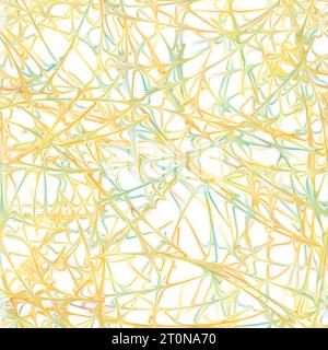 Bunte chaotische Linien, abstrakter Hintergrund. Flüssige Textur. Nahtloses Muster. Gelbe, orange und blaue Farben auf weißem Hintergrund. Stockfoto