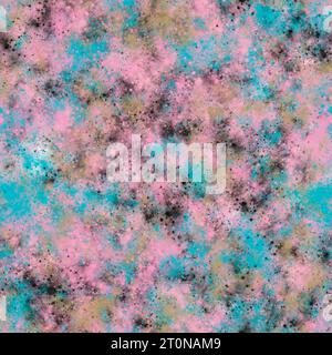 Abstrakte Pinselstriche in Pink, Khaki, Blau und Schwarz. COSMOS mit Sternimitierung. Nahtloses Muster. Stockfoto