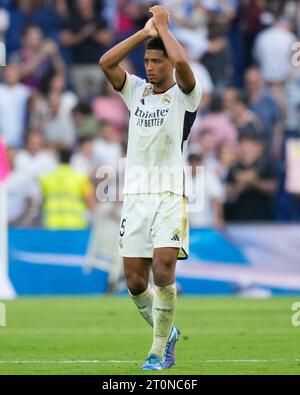 Madrid, Spanien. Oktober 2023. Jude Bellingham spielte am 7. Oktober 2023 im Santiago Bernabeu Stadion in Madrid, Spanien, während des Liga-Spiels zwischen Real Madrid und CA Osasuna. (Foto: Cesar Cebolla/PRESSINPHOTO) Credit: PRESSINPHOTO SPORTS AGENCY/Alamy Live News Stockfoto