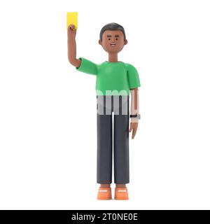 3D-Illustration eines afro-Mann David mit gelber Karte.3D-Rendering auf weißem Hintergrund. Stockfoto