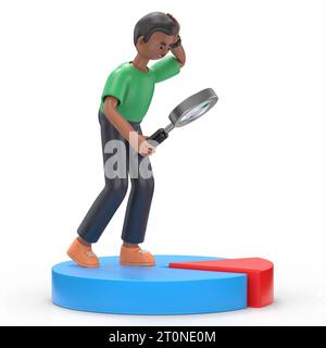3D-Illustration von Afro man David steht auf Steuerdiagramm.3D-Rendering auf weißem Hintergrund. Stockfoto