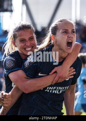 Manchester, Großbritannien. Oktober 2023. Manchester, England, 8. Oktober 2023: Guro Reiten (11 Chelsea) erzielt den Equalizer während des Spiels der Barclays FA Womens Super League zwischen Manchester City und Chelsea im Joie Stadium in Manchester, England (Natalie Mincher/SPP) Credit: SPP Sport Press Photo. /Alamy Live News Stockfoto