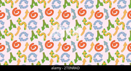 Nahtloses Muster der Blinkleuchten. Naive verspielte Pfeilzeiger mit Vektorstruktur im trendigen Retro-Stil. Y2K-Ästhetik. Dynamischer Pfeil zeigt an Stock Vektor