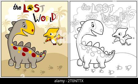 Lustige Dinosaurier Cartoonvektor, Malseite oder Buch Stock Vektor