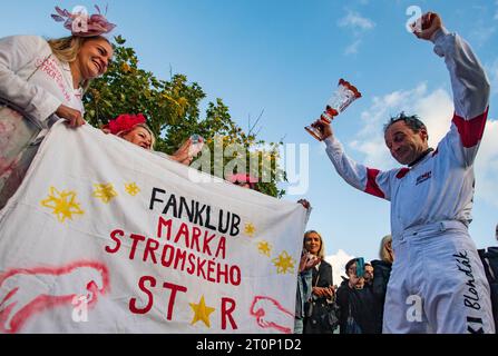 Pardubice, Tschechische Republik. Oktober 2023. Der dritte Platz von Marek Stromsky nach der Grand Pardubice Steeplechase in Pardubice, Tschechien, am 8. Oktober 2023. Quelle: Roman Vondrous/CTK Photo/Alamy Live News Stockfoto