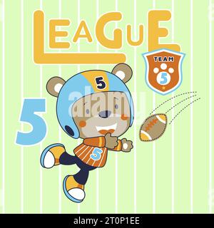 Kleiner Bär, der Rugby spielt, Vektor-Comic-Illustration Stock Vektor