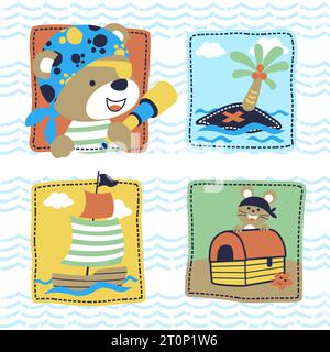 Vektor-Karikaturillustration des niedlichen Bären mit Piratenelementen Stock Vektor