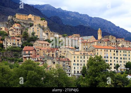 Corte Stadt im regionalen natürlichen Parks von Korsika, Frankreich Stockfoto