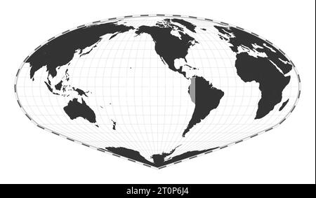 Vektor-Weltkarte. Allen K. Philbricks Sinu-Mollweide-Projektion. Einfache geografische Weltkarte mit Breiten- und Längengraden. Zentriert auf 120 Grad E Stock Vektor