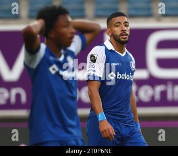 Gent, Belgien. Oktober 2023. Gent's Tarik Tissoudali sieht während eines Fußballspiels zwischen KAA Gent und KRC Genk am Sonntag, den 08. Oktober 2023 in Gent, am 10. Tag der Saison 2023-2024 der ersten Liga der „Jupiler Pro League“ der belgischen Meisterschaft aus. BELGA FOTO DAVID PINTENS Credit: Belga News Agency/Alamy Live News Stockfoto