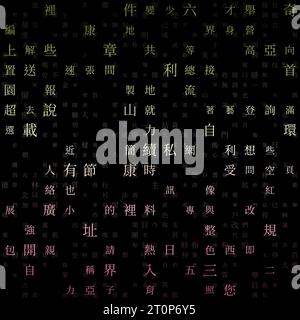 Hintergrund der abstrakten Matrix. Zufällige Zeichen des traditionellen chinesischen Alphabets. Gradiented Matrixmuster. Hintergrund mit grünem rosa Motiv. Stock Vektor