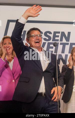 Wiesbaden GER, Landtagswahl Hessen, Wahlabend im Landtag, 08.10.2023 Boris Rhein CDU, GER, Landtagswahl Hessen, Wahlabend im Hessichen Landtag, 08.10.2023 *** Wiesbaden GER, Landtagswahl Hessen, Wahlabend im landtag Hessen, 08 10 2023 Boris Rhein CDU, GER, Landtagswahl Hessen, Wahlabend im landtag Hessen, Wahlabend im landtag Hessen, 08 10 2023 Copyright: xEibner-Pressefoto/FlorianxWieganx EP FWD Credit: Imago/Alamy Live News Stockfoto