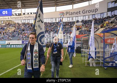 Gent, Belgien. Oktober 2023. Die Abbildung zeigt ein Fußballspiel zwischen KAA Gent und KRC Genk am Sonntag, den 08. Oktober 2023 in Gent, am 10. Tag der Saison 2023-2024 der ersten Liga der „Jupiler Pro League“ der belgischen Meisterschaft. BELGA FOTO LAURIE DIEFFEMBACQ Credit: Belga News Agency/Alamy Live News Stockfoto