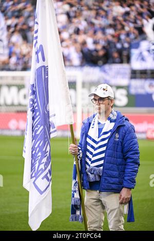 Gent, Belgien. Oktober 2023. Die Abbildung zeigt ein Fußballspiel zwischen KAA Gent und KRC Genk am Sonntag, den 08. Oktober 2023 in Gent, am 10. Tag der Saison 2023-2024 der ersten Liga der „Jupiler Pro League“ der belgischen Meisterschaft. BELGA FOTO LAURIE DIEFFEMBACQ Credit: Belga News Agency/Alamy Live News Stockfoto