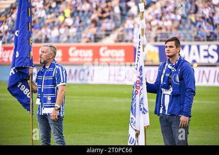 Gent, Belgien. Oktober 2023. Die Abbildung zeigt den Beginn eines Fußballspiels zwischen KAA Gent und KRC Genk am Sonntag, den 08. Oktober 2023 in Gent, am 10. Tag der Saison 2023-2024 der ersten Liga der „Jupiler Pro League“ der belgischen Meisterschaft. BELGA FOTO LAURIE DIEFFEMBACQ Credit: Belga News Agency/Alamy Live News Stockfoto