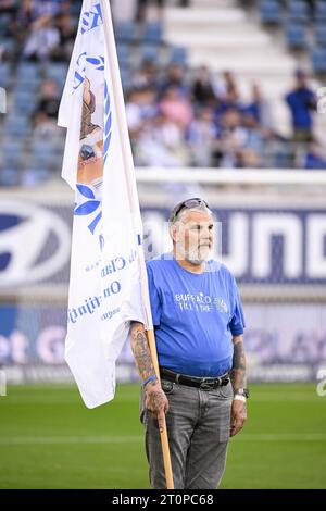 Gent, Belgien. Oktober 2023. Die Abbildung zeigt ein Fußballspiel zwischen KAA Gent und KRC Genk am Sonntag, den 08. Oktober 2023 in Gent, am 10. Tag der Saison 2023-2024 der ersten Liga der „Jupiler Pro League“ der belgischen Meisterschaft. BELGA FOTO LAURIE DIEFFEMBACQ Credit: Belga News Agency/Alamy Live News Stockfoto