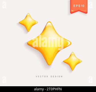Glitzernde 3D-Sterne, glitzernde goldene Symbole. Stock Vektor