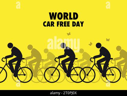 Einfache flache grafische Vektor-Illustration der Männer Figur, die Fahrrad reitet, Illustration für World Car Free Day Awareness Stock Vektor