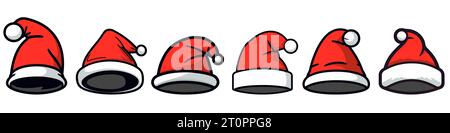 Santa-Hut-Symbol isoliert. Set Weihnachtsmützen im flachen Stil. Vektorabbildung Stock Vektor