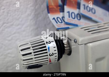 Geldnoten, Währung in Schweizer Franken SFr auf einem Heizkörper. Symbolbild. Geldnoten, Währung in Schweizer Franken SFr auf einem Heizkörper. Symbolbild. *** Geldscheine, Währung in Schweizer Franken SFr auf einem Heizkörper Icon Bild Geldscheine, Währung in Schweizer Franken SFr auf einem Heizkörper Icon Bild Credit: Imago/Alamy Live News Stockfoto