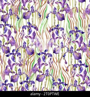 Elegantes, nahtloses Muster mit Iris-Blumen Stockfoto