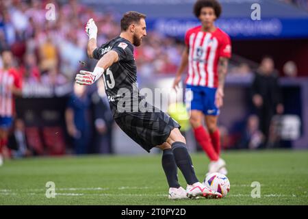 8. Oktober 2023; Metropolitano Stadium, Madrid, Spanien, spanischer La Liga Fußball, Atletico Madrid gegen Real Sociedad; Jan Oblak räumt seine Box Stockfoto