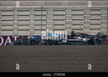 31 OCON Esteban (fra), Alpine F1 Team A523, Action 63 RUSSELL George (gbr), Mercedes AMG F1 Team W14, Action beim Formel 1 Grand Prix 2023 in Katar, 17. Runde der Formel 1 Weltmeisterschaft 2023 vom 6. Bis 8. Oktober 2023 auf dem Lusail International Circuit in Doha, Katar - Foto Xavi Bonilla / DPPI Stockfoto