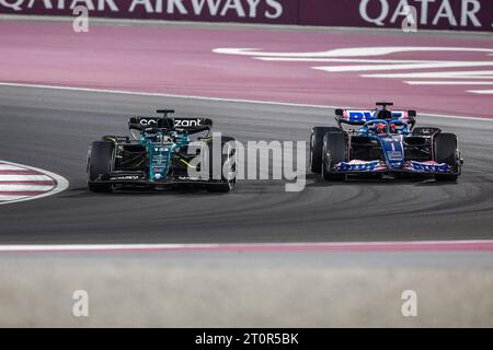 18 WALK Lance (CAN), Aston Martin F1 Team AMR23, Action 31 OCON Esteban (fra), Alpine F1 Team A523, Action während des Formel 1 Grand Prix 2023 in Katar, 17. Runde der Formel 1 Weltmeisterschaft 2023 vom 6. Bis 8. Oktober 2023 auf dem Lusail International Circuit in Doha, Katar - Foto Xavi Bonilla / DPPI Stockfoto